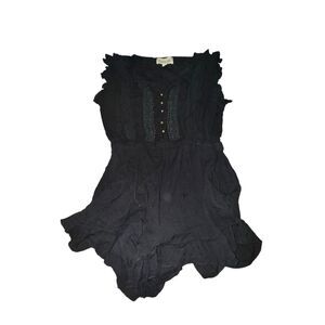 Cleobella Romper Womens Size S Black Sleeveless Ruffle Lace Button Front Pockets